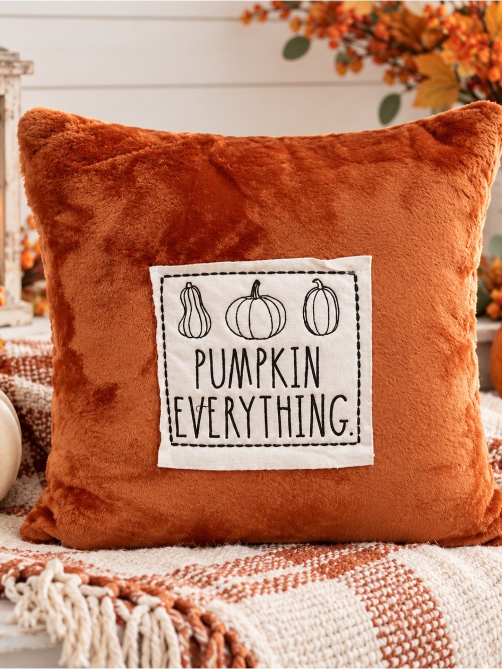 NWT Rae Dunn ‘Pumpkin Everything’ Plush 16x16 Throw Pillow.
